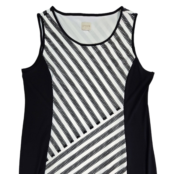 Chico's Black White Knit Kit Textured Diagonal Stripe Maxi Dress Sleeveless - Picture 4 of 9